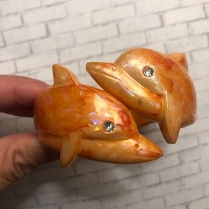 Dolphin orange iridescent opal bangle bracelets